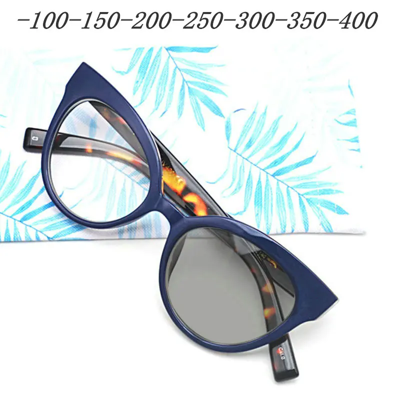 Солнцезащитные фотохромные очки для близорукости, женские и мужские ретро очки из сплава, кошачьи женские ультра-светильник, очки для близорукости FML - Цвет оправы: blue-150