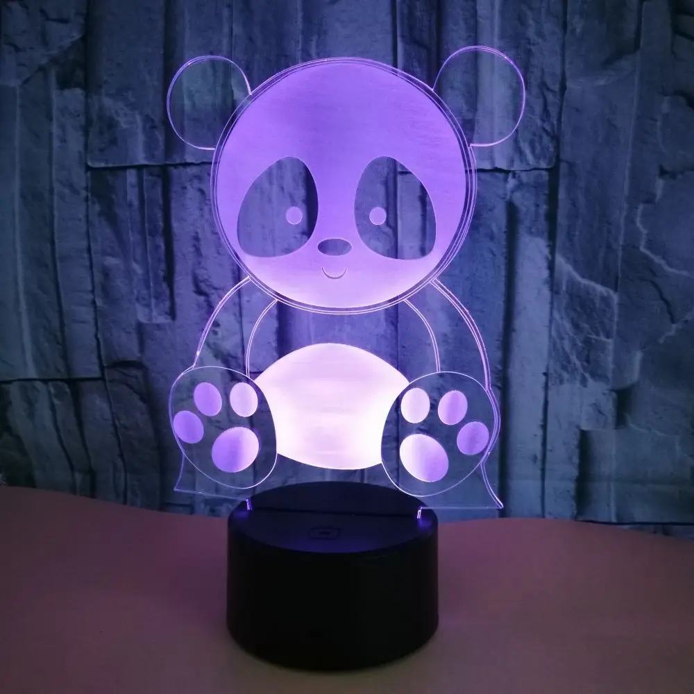  Cute Panda 3D Night Light Creative Electric Illusion 3d Lamp LED 7 Color changing USB touch Desk La