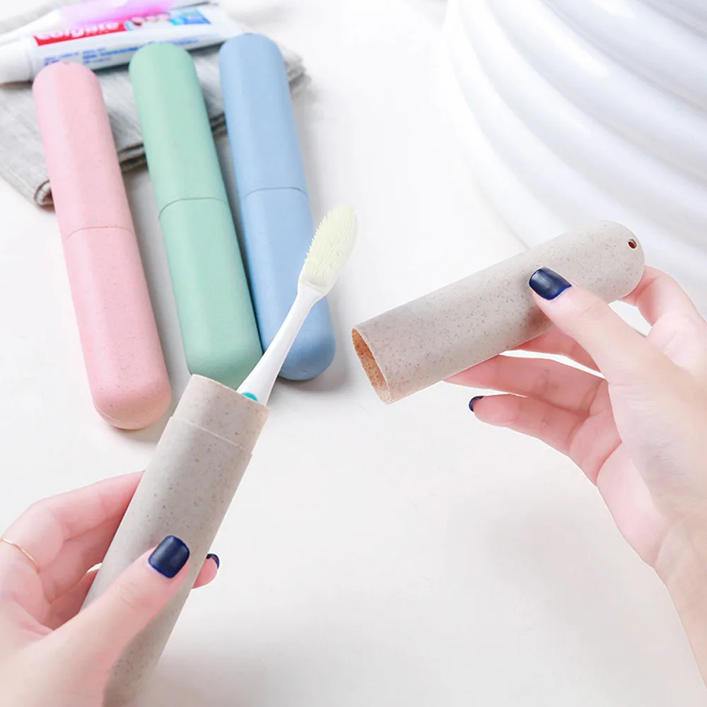 

NEW Portable toothbrush storage box bathroom accessories wheat straw toothbrush box travel toothpaste organizer 19MAY16