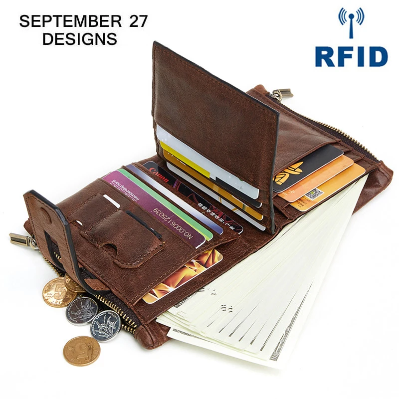 Мужской кошелек RFID из натуральной кожи Ретро стиль два сложения мужской с