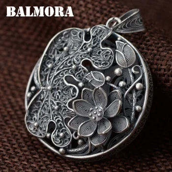 

BALMORA 990 Pure Silver Vintage Flower Hollow Pendants for Women Lover Necklace Accessories Jewelry Gift Without a Chain SY13507