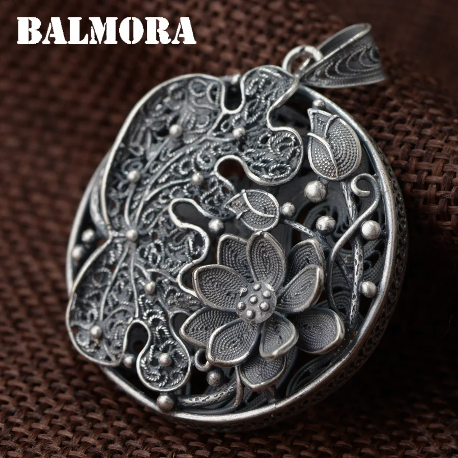 Женское винтажное ожерелье BALMORA из чистого серебра 990 пробы с полыми кулонами в