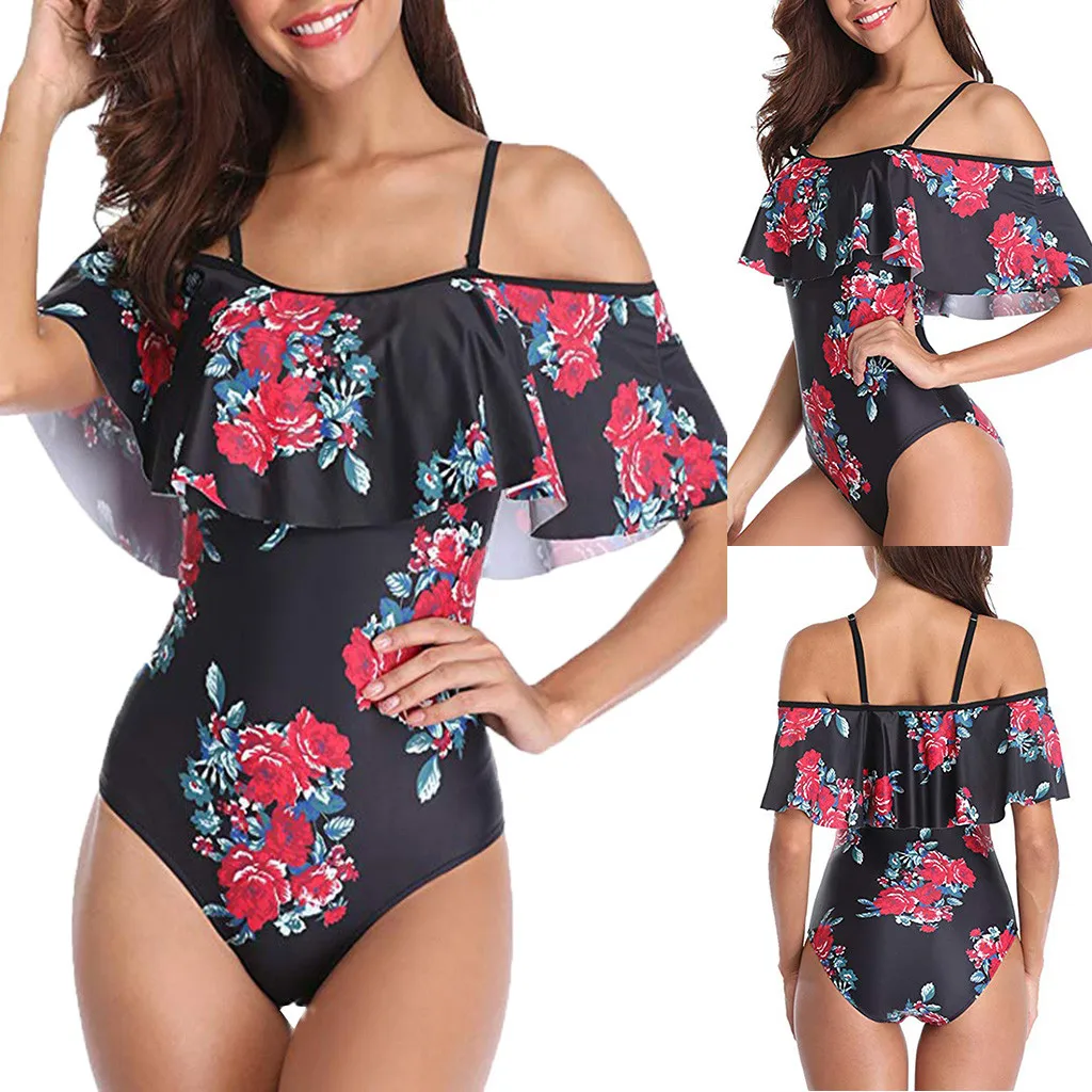 

KLV 2019 TOP Women One Piece Monokini Swimwear Bathing Suit Beach Bikini Padded Swimsuit Black Swimsuits 5.16
