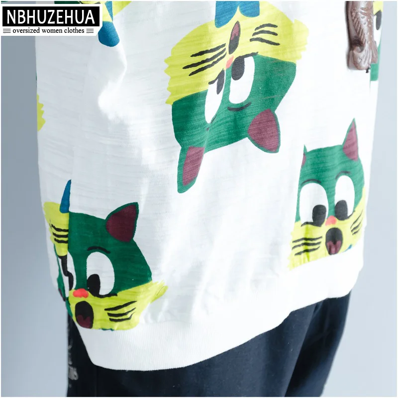 NBHUZEHUA A124 женская футболка большого размера Kawaii с рисунком мультяшного кота
