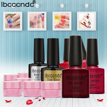 

Nail Art Set 4 Color 10ml Soak Off UV Gel Nail Polish Base Gel Top Coat Varnish 6 Colors Flower Fairy Gel Lacquer Manicure Kit