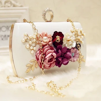 

high quality luxury handmade flowers evening bags brand dinner clutch purse with chain flower banquet bags