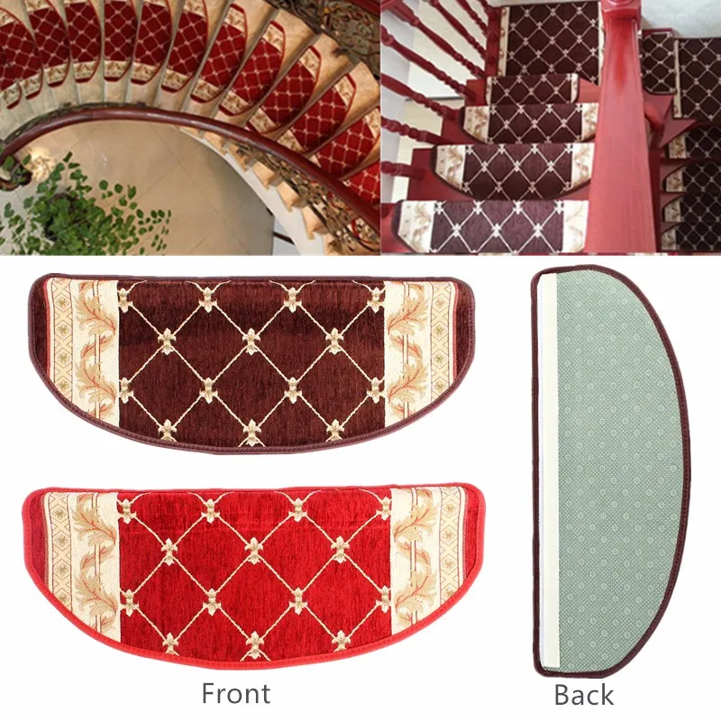 Upscale European style Stair Carpet Sets Slip Resistance Stair Tread Mats Step Rug Brown Red living room mats