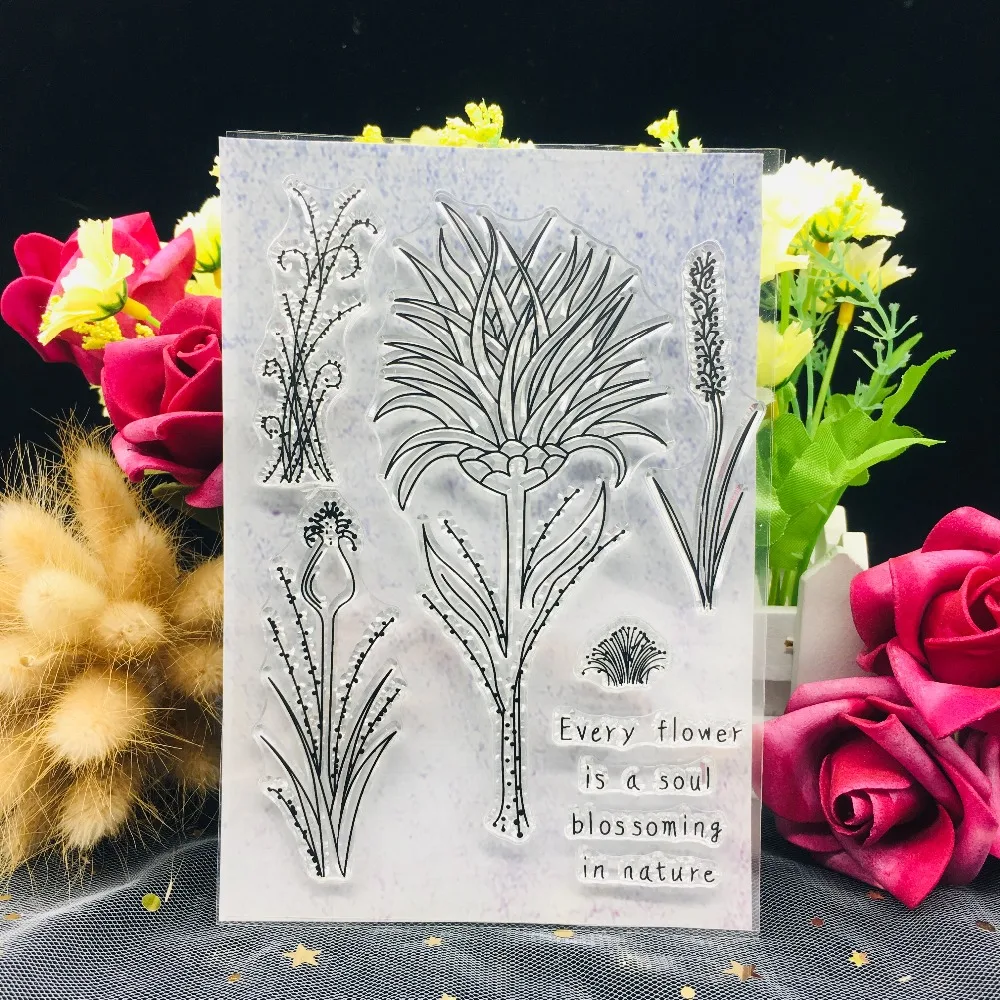 

Flower Transparent Clear Silicone Stamp DIY Scrapbook Sticker Album Envelope Diary Home Decoration Ordinary Rubber Stamps A356