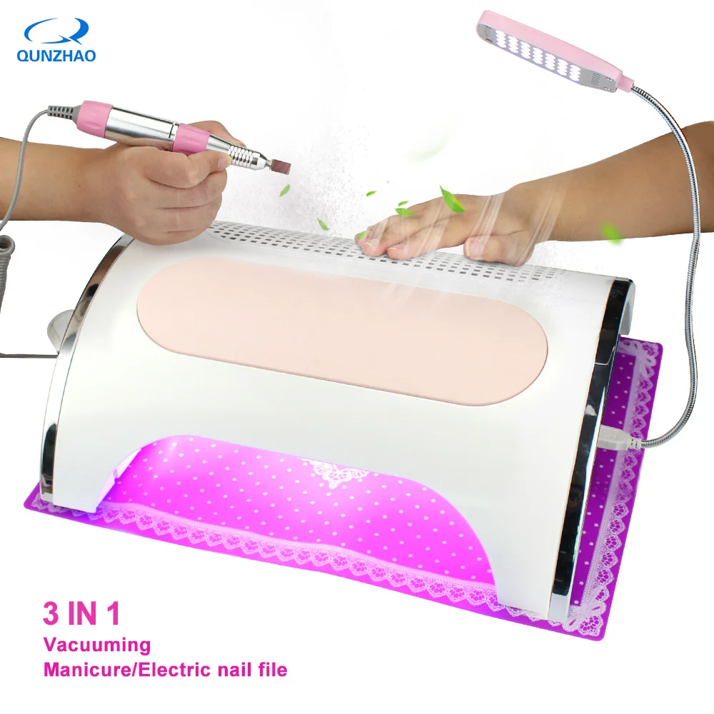 3 In 1 Strong Power 54W Nail Fan Art Salon Suction Dust Collector Vacuum Cleaner Nail Dust Collector+ UV LED Nail Dryer Lamp