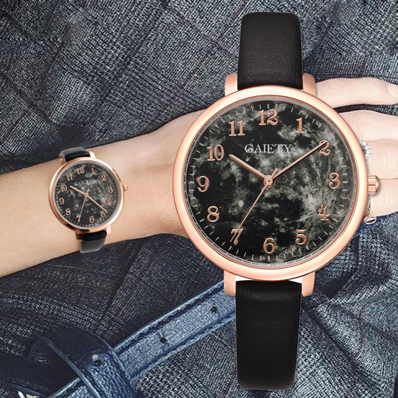 

Gaiety Brand Fashion Leather Band Women Quartz Watch Luxury Earth Style Ladies Dress Clock 2019 New Relogio Feminino