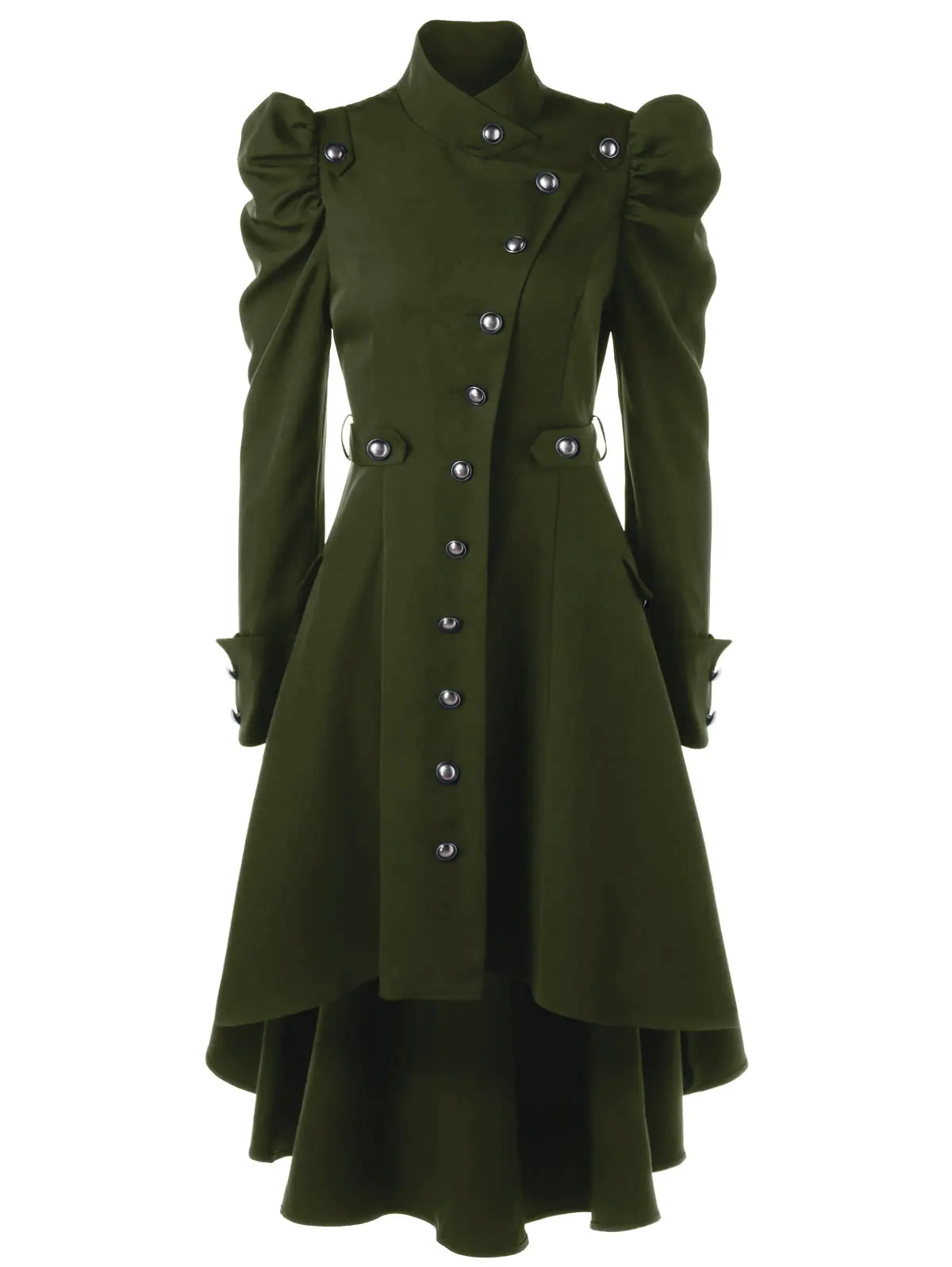 Wipalo, Женское зимнее пальто с пуфами на плечах, на пуговицах, с подолом, Тренч, новая мода, воротник-стойка, высокая талия, верхняя одежда, готическое пальто - Цвет: army green