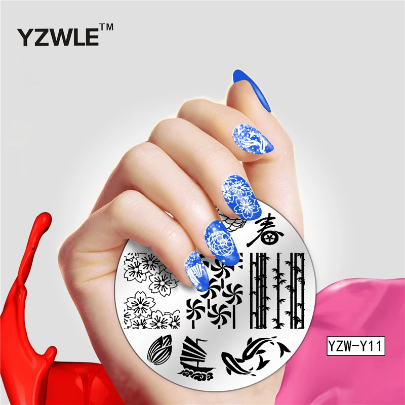 

YZW-Y Feathers New Year Snowflakes Stamping Nail Art Image Plate 5.6cm Stainless Steel Template Polish Manicure Stencil Tools