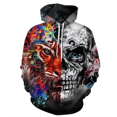 

2019 Fashion Skulls Hoodies Men/Women 3d Sweatshirts Digital Print Fire Skulls Skeleton Hooded Hoodie harajuku