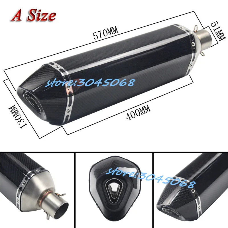 370mm 470mm 570mm Universal de Escape de la motocicleta escapar de fibra de carbono modificado silenciador con etiqueta DB asesino GSXR600 R6 CBR500