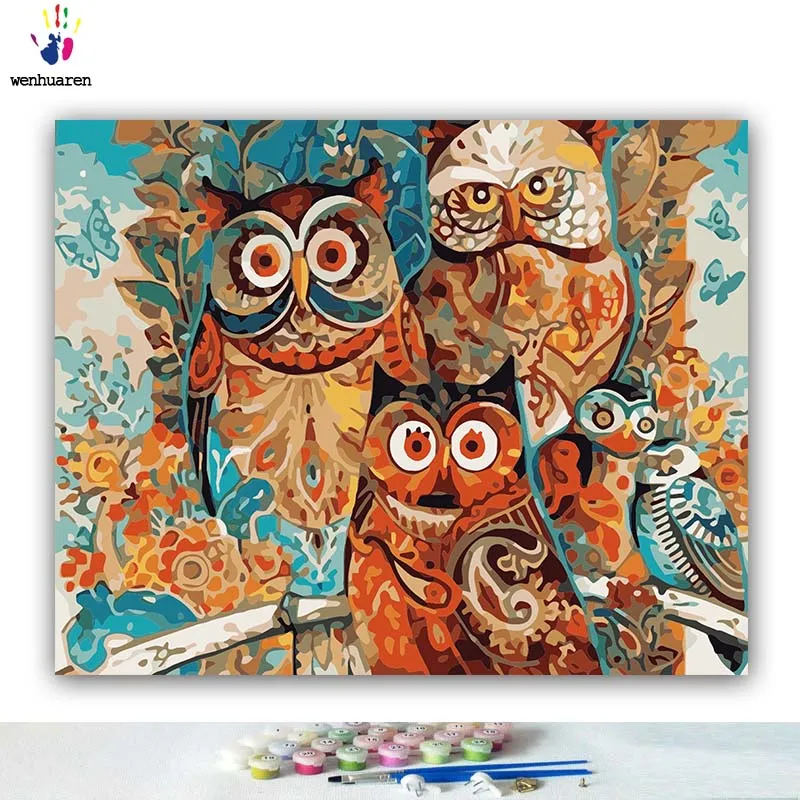 DIY Coloring paint by numbers Cartoon owl wearing a hat pictures Abstract figure paintings by numbers with kits 40x50 framed - Color: 5855