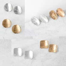 Shuangshuo, винтажные Матовые Круглые серьги-гвоздики, квадратные серьги для женщин, овальные серьги, серебряные геометрические серьги, набор oorbellen