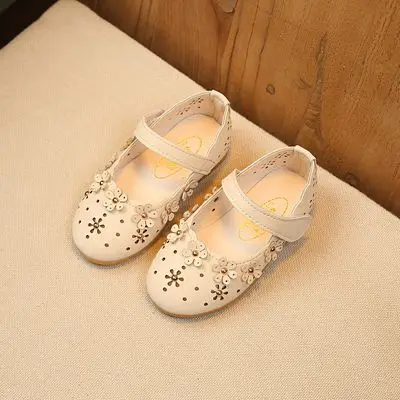 Детская кожаная обувь для девочек; Летние Повседневные детские тонкие туфли с цветочным рисунком; цветные кроссовки для маленьких девочек; размеры 21-36; TX454 - Цвет: Beige