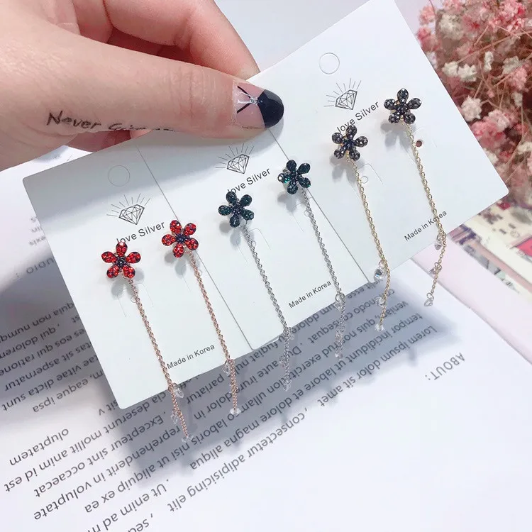 simple flower tassel earring 925 silver post Hypoallergenic fadeless fashion jewelry stud earrings for women girl gift