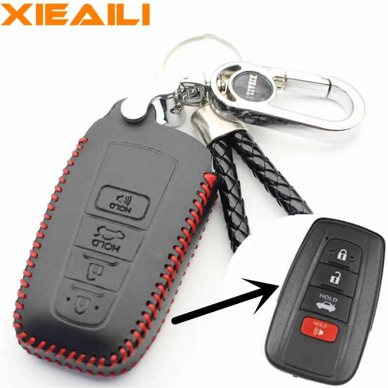 

XIEAILI Genuine Leather Remote Control 4Button Smart Key Case Cover For Toyota Camry/CHR/ 2017Prius/Corolla/Prado (B) S130