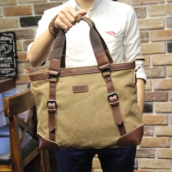 

New design Khaki Casual Vintage Multifunction Soft Men's Canvas Travel Handbag Crossbody Shoulder Messenger Bag For Men