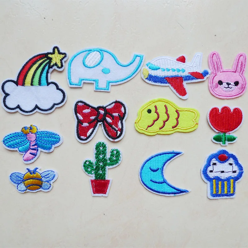 Bee Rainbow Elephant Rabbit Cactus Bow Moon Fish Embroidery Iron On Patches For Clothing Jeans Applique Sewing Badges Accessory | Дом и сад