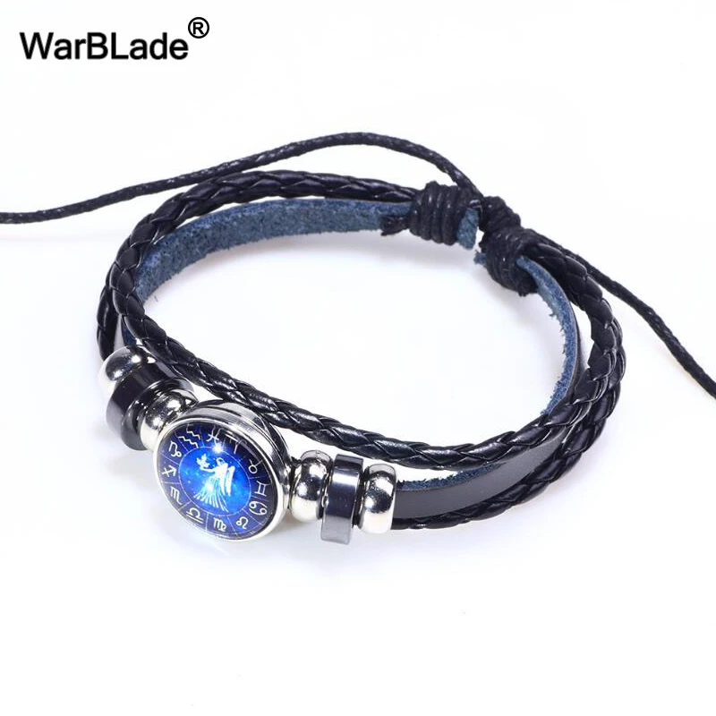 Винтажный кожаный браслет WarBLade для мужчин и женщин с 12 знаками Зодиака|Браслеты