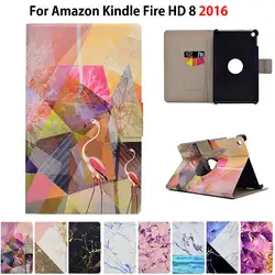 Мрамор узор книги случае для Amazon Новый Kindle Fire HD 8 2016 6th поколения 8 дюймов Smart Cover Авто держатели для планшета из искусственной кожи кожа