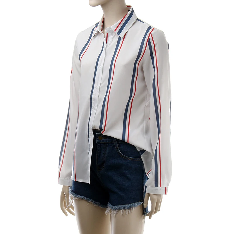Verano manga larga blusa mujer camisa Oficina desgaste Tops Casual Vertical Striped impresión sencilla camisa Blusas Femininas Ropa Verano manga larga blusa mujer camisa Oficina desgaste Tops Casual Vertical Striped impresión sencilla camisa Blusas Femininas Ropa