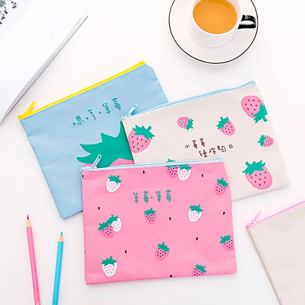 

Oxford Cloth Cute Kawaii Strawberry Cartoon Hand-held A5 Student File Folder Document Bag Students School Office Supplies