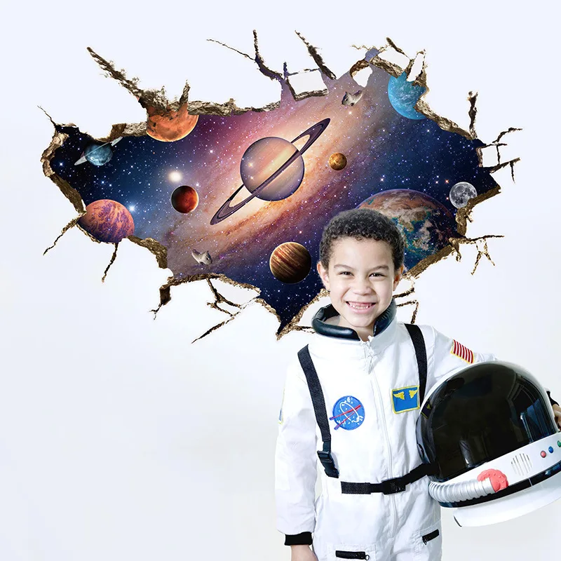 

3D Space Astronaut Wall Sticker Children Room Outer Space Planet Galaxy Rocket ship decorative Wall Stickers for Kids Room