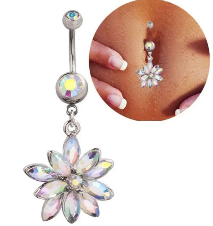 2017 High quality Medical Steel Crystal Rhinestone Belly Button Ring Dangle Navel Body Jewelry