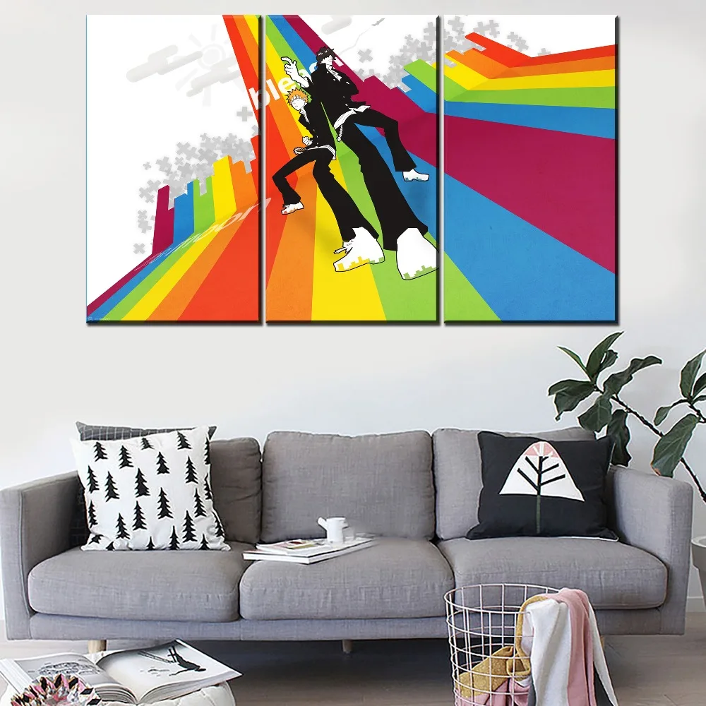 Modern Printed Type Anime Bleach Poster Wall Art Decor Framework 3 Pieces Ichigo Kurosaki And Yasutora Sado Canvas Painting | Дом и сад