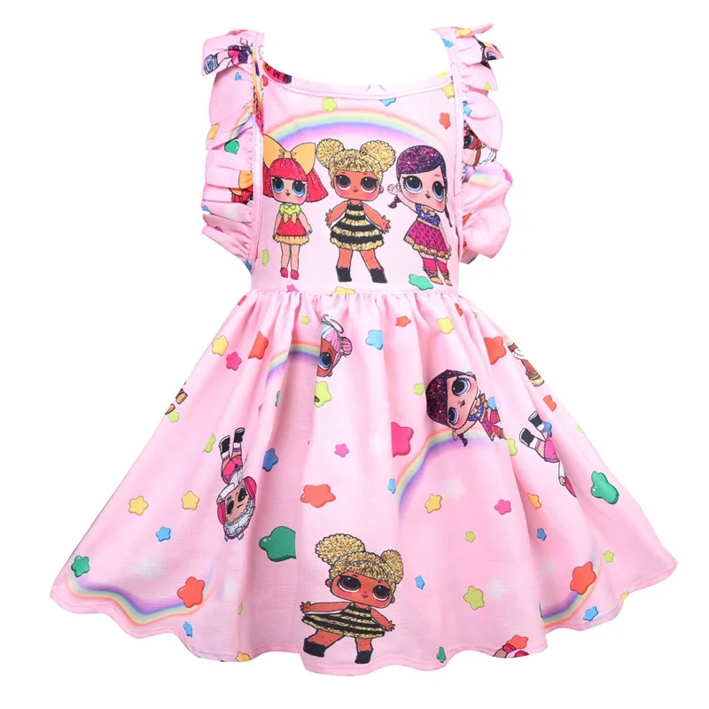 

Toddler Girl Dresses Summer Dolls Dress Flying Sleeve Backless Party Dresses Kids Baby Children Princess Dress Cartoon Clothes