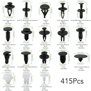 

415Pcs Push Retainer Set 18 Sizes Car Auto Push Pins Rivet Bumper Trim Panel Clips with Tool JDH99