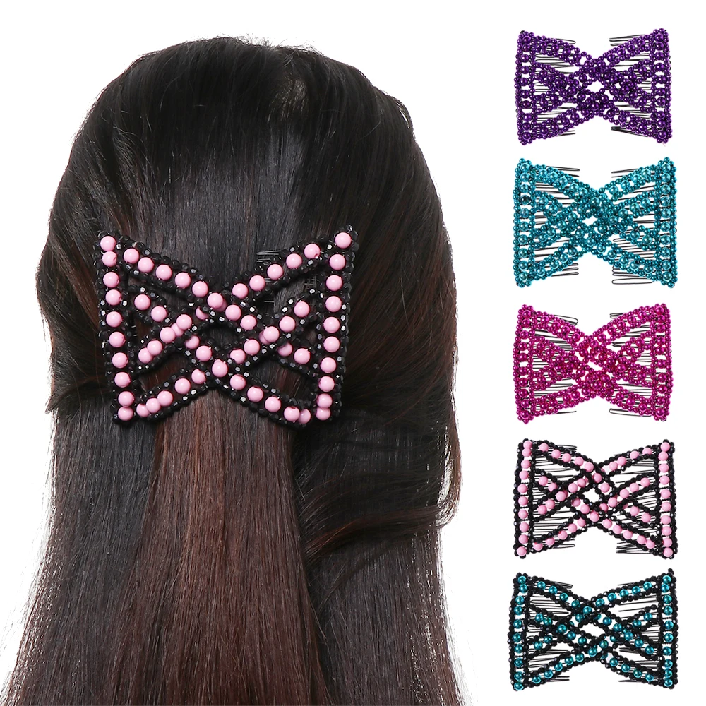 Double Magic Bead Stretchy Hair Combs Women Fashion Hair Clip Bead