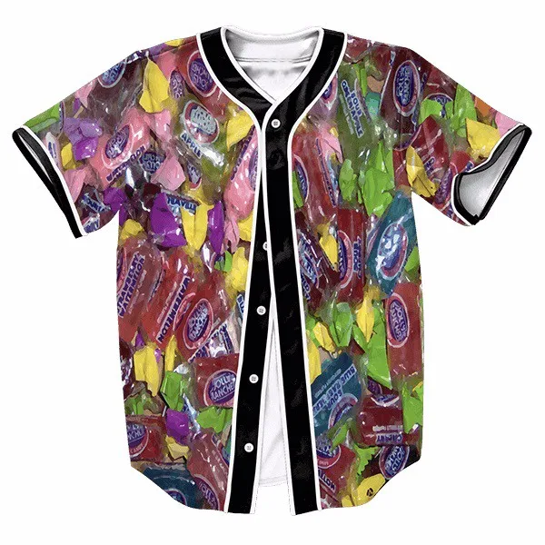 Color Candy Casual Buttons Homme Baseball Jersey 3D Shirt Streetwear