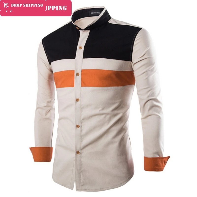 

Men's Shirts New Arrival Fashion Geometric Slim Casual Stand Collar Camisa Masculina M-3xl Plus Size 2 Colors ,gx68