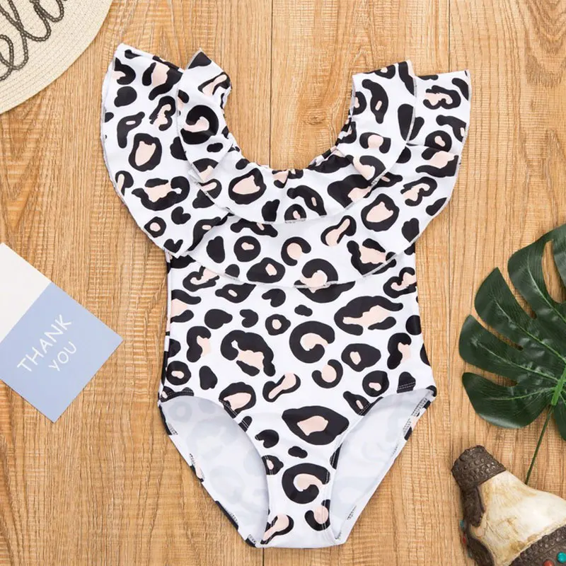 

Mom Daughter Summer Leopard Printed Swimwear Off-shoulder Ruffle Bikini AN88