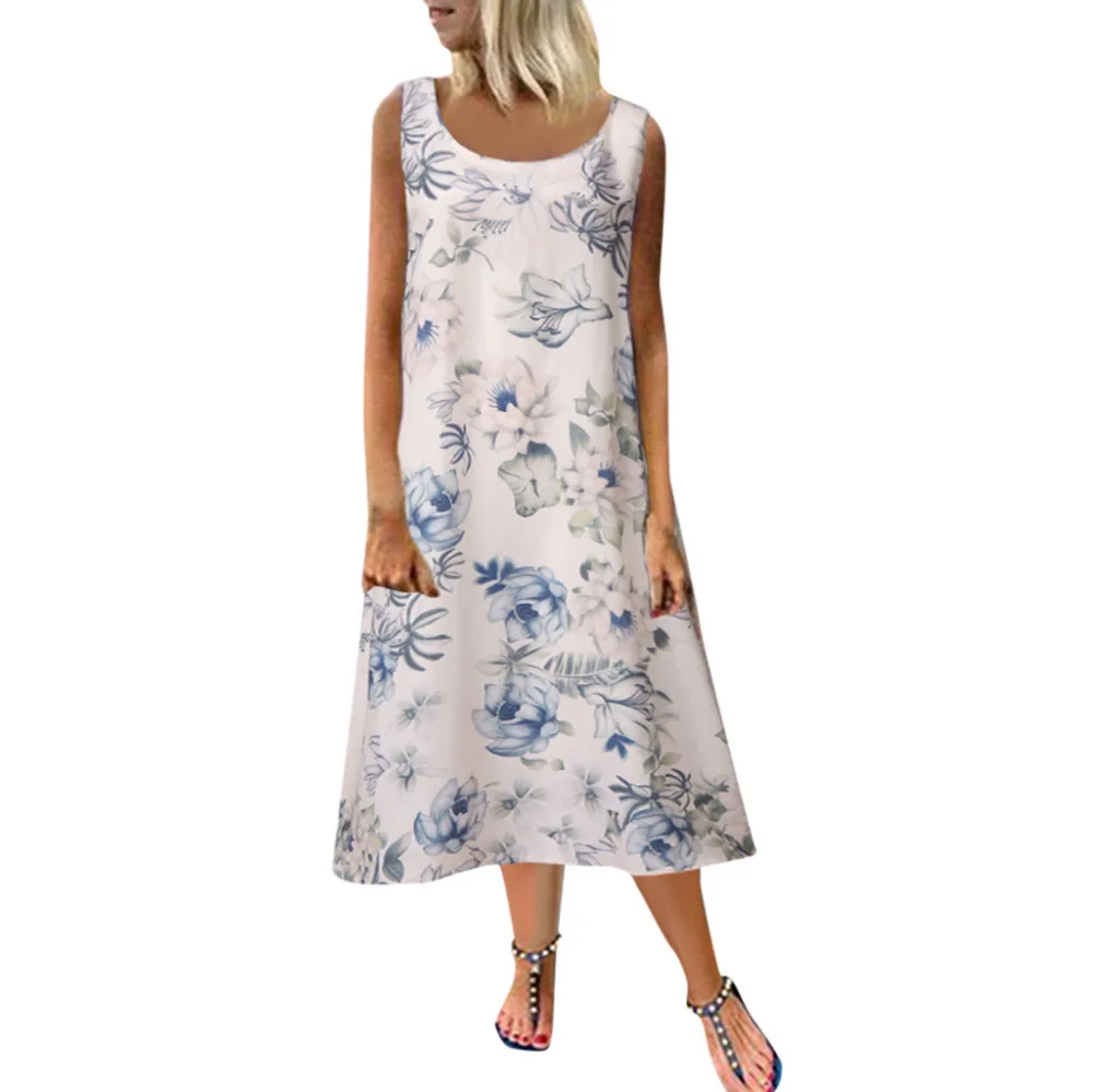 2019 woman summer sexy beach dress long round neck print sleeveless mini beach dress plus size sexy beach dress cover up 40J3 (4)