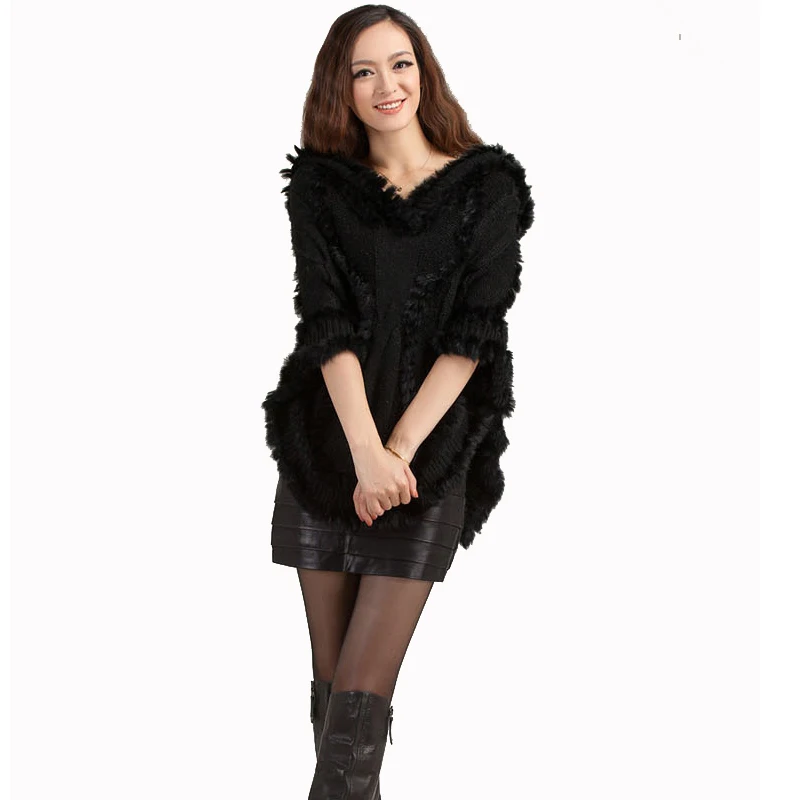 

Harppihop Fur 2019 thermal warm winter raccoon fur cape knitted real fur shawl women female outwear natural raccoon fur poncho