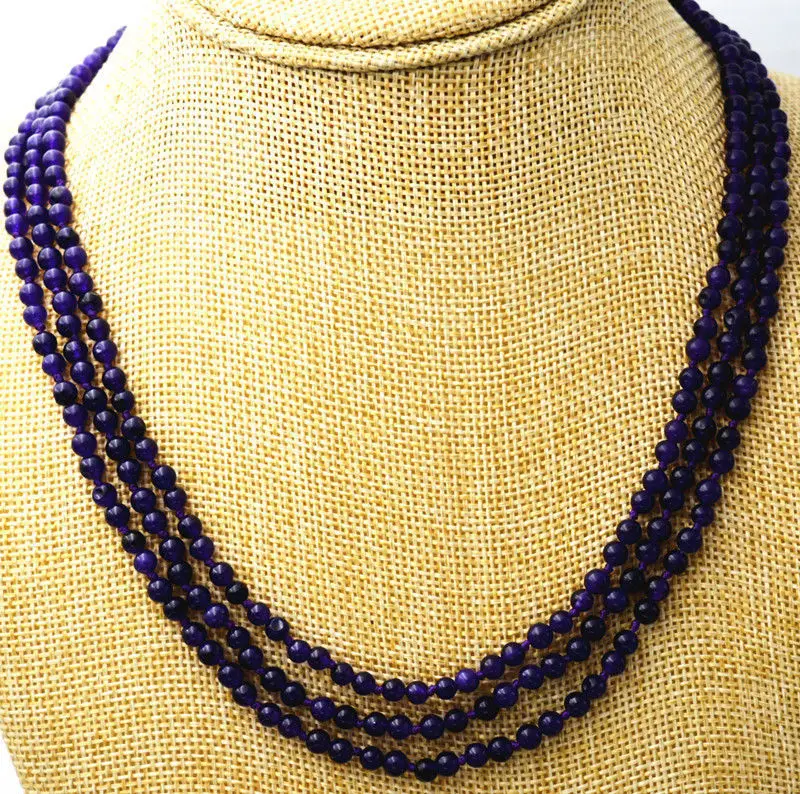 

Fashion jewelry 3 rows 4 mm Russia amethyst bead necklace 17-19 " WW