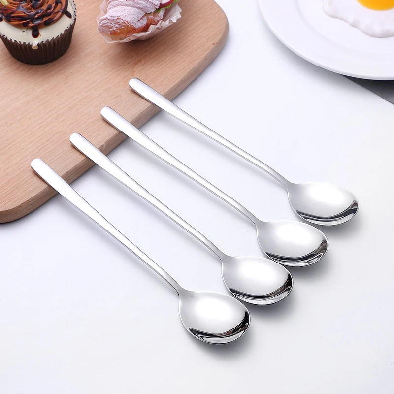 4pcs 8'' Korean Fork and Spoon set Creative 304 Stainless Steel Tableware Coffee Dessert Cake Tea Ice Cream Fork Spoons Xma Gift