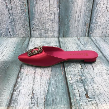 

Kmeioo Mules for Women US Size 5-15 2018 Womens Satin Rhinestones Mule Flats Shoes Pointed Toe Jeweled Embellishment Mule Slides