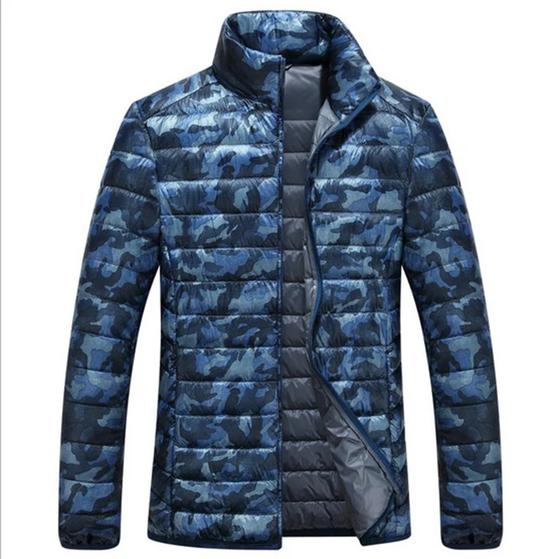 Stand collar camouflage winter jacket men white duck down coat casual ultralight for |