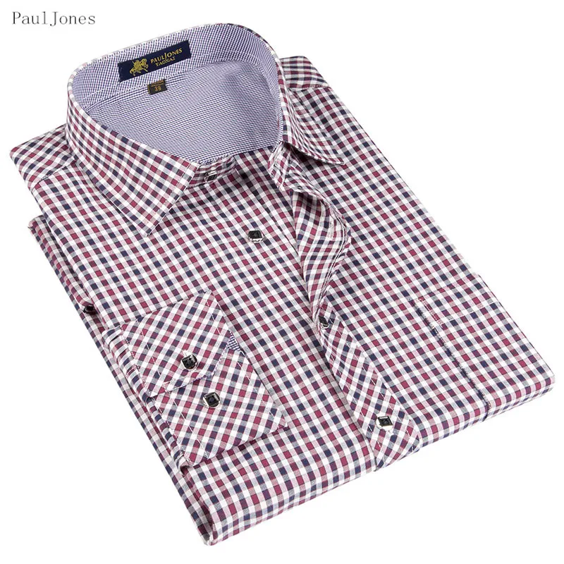2017 Fashion Long Sleeve Mens Pin Checkered Casual Shirts Classic High ...