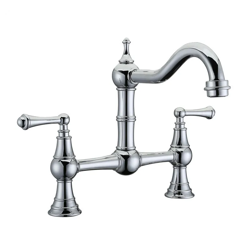 Free ship Deck Mount solid Brass Two Handle Two holes Chrome Bridge