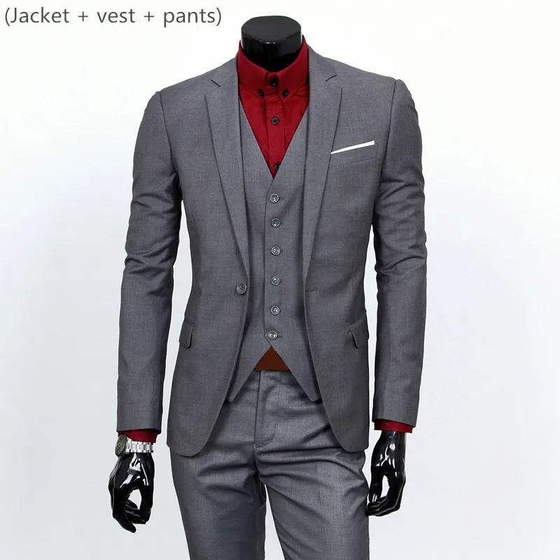 Блейзер+ жилет+ брюки) Мужская Свадебная одежда костюм жениха мужской костюм из трех предметов деловой Банкетный мужской костюм плюс размер 6XL Костюмы - Цвет: 3 piece Dark Gray