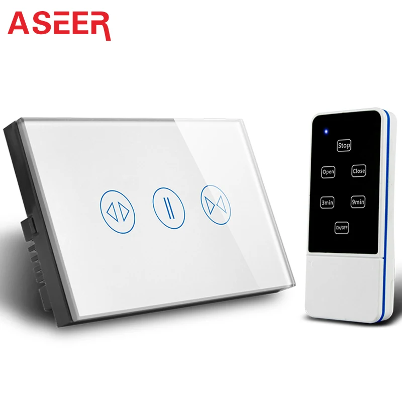 

ASEER AU/US Standard 1000W Tempered Glass Panel Electric Touch Curtain Wall Switch with Backlight indicator+Remote Control RF433