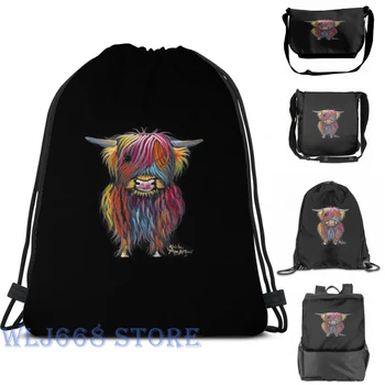 

Funny graphic print shoulder Bags women Scottish Hairy Highland Cow ' BRAVEHEART ' by Shirley MacArthur Drawstring Bags Gym Bag