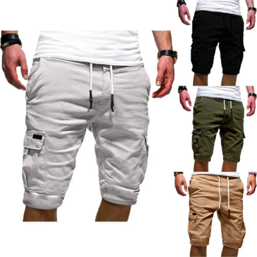 Новые модные мужские карго шорты брюки хлопок повседневные летние пляжные спортивные брюки для тренировок простые эластичные